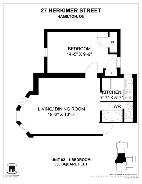 A floor plan for a unit at 27 Herkimer Street in Hamilton, Ontario.